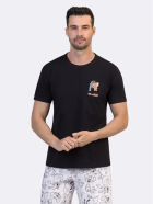 PIJAMA MASCULINO MANGA CURTA E BERMUDA PRETO ESTAMPA TOM E JERRY - VEGGI