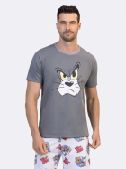 PIJAMA MASCULINO MANGA CURTA E BERMUDA CINZA ESTAMPA TOM E JERRY - VEGGI