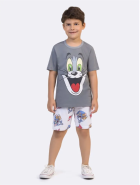 PIJAMA MASCULINO JUVENIL MANGA CURTA COM BERMUDA CINZA TOM E JERRY - VEGGI