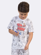 PIJAMA MASCULINO JUVENIL CURTO BRANCO COM DESENHOS PARA COLORIR TOM E JERRY - VEGGI