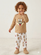 PIJAMA UNISSEX BABY MANGA LONGA E CAL&Ccedil;A MARROM TOM E JERRY - VEGGI