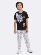 PIJAMA MASCULINO INFANTIL MANGA CURTA COM CAL&Ccedil;A PRETO E BRANCO TOM E JERRRY - VEGGI