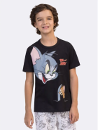 PIJAMA MASCULINO JUVENIL MANGA CURTA COM CAL&Ccedil;A PRETO E BRANCO TOM E JERRY - VEGGI