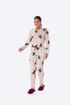 PIJAMA FEMININO MANGA LONGA E CAL&Ccedil;A XADREZ URSO FAM&Iacute;LIA - BOCEJINHO