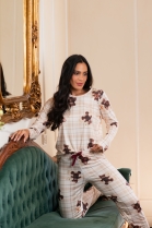 PIJAMA FEMININO MANGA LONGA E CAL&Ccedil;A XADREZ URSO FAM&Iacute;LIA PLUS SIZE - BOCEJINHO