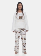 PIJAMA FEMININO MOLETINHO MANGA LONGA E CAL&Ccedil;A BEGE TERRA FLORAL - SONHART