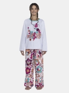 PIJAMA FEMININO LONGO MOLETINHO BRANCO FLORES OUTONO PLUS SIZE - SONHART