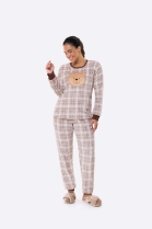 PIJAMA FEMININO MANGA LONGA E CAL&Ccedil;A XADREZ MARROM PLUS SIZE - BOCEJINHO