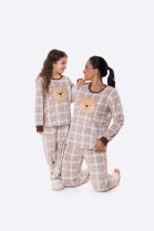 PIJAMA FEMININO JUVENIL MANGA LONGA E CAL&Ccedil;A XADREZ MARROM - BOCEJINHO