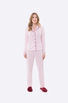 PIJAMA FEMININO MANGA LONGA ABERTO COM BOTÕES E CALÇA ROSA - BOCEJINHO