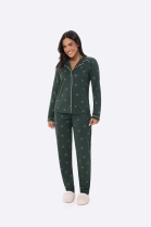 PIJAMA FEMININO MANGA LONGA ABERTO COM BOT&Otilde;ES E CAL&Ccedil;A VERDE - BOCEJINHO