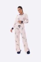 PIJAMA FEMININO MANGA LONGA E CAL&Ccedil;A ROSA BEB&Ecirc; URSOS - BOCEJINHO