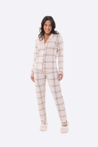 PIJAMA FEMININO MANGA LONGA COM BOT&Otilde;ES E CAL&Ccedil;A XADREZ ROSADO - BOCEJINHO