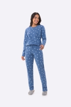 PIJAMA FEMININO MANGA LONGA E CALÇA CORAÇÕES AZUL - BOCEJINHO
