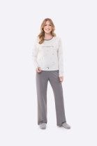 PIJAMA FEMININO MANGA LONGA E CAL&Ccedil;A BRANCO OFF E GRAFITE C&Eacute;U - BOCEJINHO