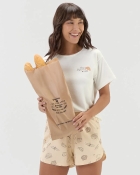 PIJAMA FEMININO MANGA CURTA E SHORT BEGE CAF&Eacute; DA MANH&Atilde; - COR COM AMOR