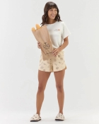 PIJAMA FEMININO MANGA CURTA E SHORT BEGE CAF&Eacute; DA MANH&Atilde; - COR COM AMOR