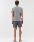 PIJAMA MASCULINO MANGA CURTA E BERMUDA CINZA COM LISTRAS - COR COM AMOR