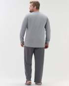 PIJAMA MASCULINO MANGA LONGA E CAL&Ccedil;A CINZA COM LISTRAS PLUS SIZE - COR COM AMOR