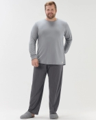 PIJAMA MASCULINO MANGA LONGA E CAL&Ccedil;A CINZA COM LISTRAS PLUS SIZE - COR COM AMOR