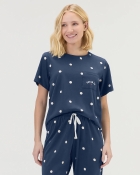 PIJAMA FEMININO MANGA CURTA E CALÇA AZUL COM BOLINHAS - COR COM AMOR