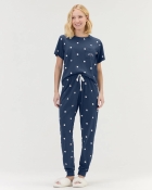 PIJAMA FEMININO MANGA CURTA E CALÇA AZUL COM BOLINHAS - COR COM AMOR