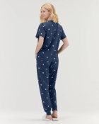 PIJAMA FEMININO MANGA CURTA E CALÇA AZUL COM BOLINHAS - COR COM AMOR