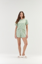 PIJAMA FEMININO MANGA CURTA E SHORT VERDE POÁ CORAÇÕES - COR COM AMOR