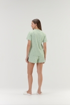 PIJAMA FEMININO MANGA CURTA E SHORT VERDE POÁ CORAÇÕES - COR COM AMOR