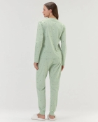 PIJAMA FEMININO MANGA LONGA E CALÇA VERDE POÁ CORAÇÕES - COR COM AMOR