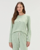 PIJAMA FEMININO MANGA LONGA E CALÇA VERDE POÁ CORAÇÕES - COR COM AMOR