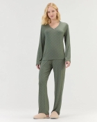 PIJAMA FEMININO MANGA LONGA E CALÇA VERDE POÁ - COR COM AMOR