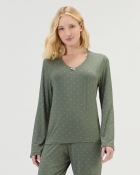 PIJAMA FEMININO MANGA LONGA E CALÇA VERDE POÁ - COR COM AMOR