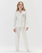 PIJAMA FEMININO JUVENIL MANGA LONGA COM BOTÕES E CALÇA BRANCO - COR COM AMOR