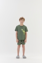 PIJAMA MASCULINO JUVENIL CURTO DINO BRILHA NO ESCURO VERDE - COR COM AMOR