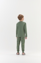 PIJAMA MASCULINO INFANTIL LONGO DINO BRILHA NO ESCURO VERDE - COR COM AMOR