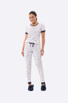 PIJAMA FEMININO MANGA CURTA E CAL&Ccedil;A BRANCA OVELHAS - BOCEJINHO