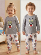 PIJAMA UNISSEX BABY MANGA LONGA E CAL&Ccedil;A CINZA TOM E JERRY - VEGGI