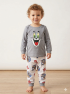 PIJAMA UNISSEX BABY MANGA LONGA E CAL&Ccedil;A CINZA TOM E JERRY - VEGGI