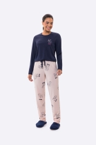 PIJAMA FEMININO MANGA LONGA COM CAL&Ccedil;A MARINHO E ROSA URSOS - BOCEJINHO