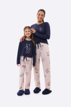 PIJAMA FEMININO JUVENIL MANGA LONGA E CALÇA AZUL E ROSA URSOS - BOCEJINHO