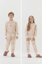 PIJAMA UNISSEX INFANTIL LONGO MOLETINHO BEGE COELHINHOS - COR COM AMOR