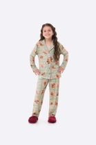 PIJAMA FEMININO INFANTIL MANGA LONGA COM BOTÕES E CALÇA VERDE URSOS - BOCEJINHO