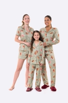 PIJAMA FEMININO JUVENIL MANGA LONGA COM BOT&Otilde;ES E CAL&Ccedil;A VERDE URSOS - BOCEJINHO