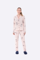 PIJAMA FEMININO LONGO COM BOT&Otilde;ES ROSA URSOS - BOCEJINHO