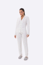 PIJAMA FEMININO LONGO COM BOT&Otilde;ES BRANCO QUADRICULADO - BOCEJINHO