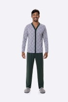 PIJAMA MASCULINO MANGA LONGA COM BOT&Otilde;ES E CAL&Ccedil;A VERDE - BOCEJINHO