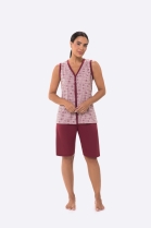 PIJAMA FEMININO DE REGATA COM BOT&Otilde;ES E BERMUDA ROSE - BOCEJINHO