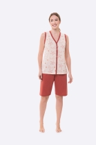 PIJAMA FEMININO DE REGATA COM BOTÕES E BERMUDA SALMÃO - BOCEJINHO