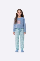 PIJAMA FEMININO INFANTIL MANGA LONGA E CAL&Ccedil;A XADREZ AZUL - BOCEJINHO